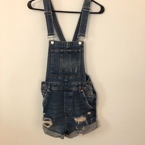 Distressed overalls